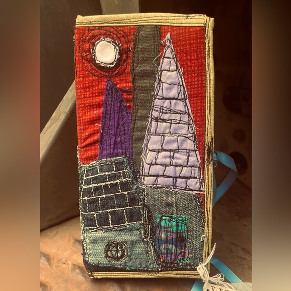 OOAK Junk journal undecorated handmade scrapbook whimsical houses scrap fabric - Picture 1 of 4